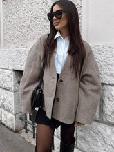 Aurohaya Women’s Short Wool V Neck Coat Oversized Elegant Casual Long Sleeve Jacket